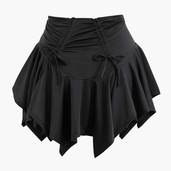 Micas Asymmetrical Ruched Mini Skirt Black Whimsigoth Low Waist Gothic Large - Picture 1 of 6
